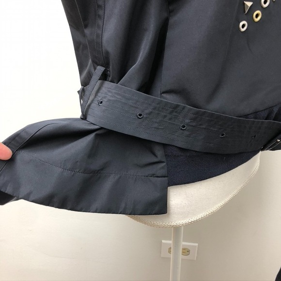 Sacai Grommet Blouse Top Womens Medium Blue White Short Sleeve Belted Edgy Urban - Picture 8 of 12